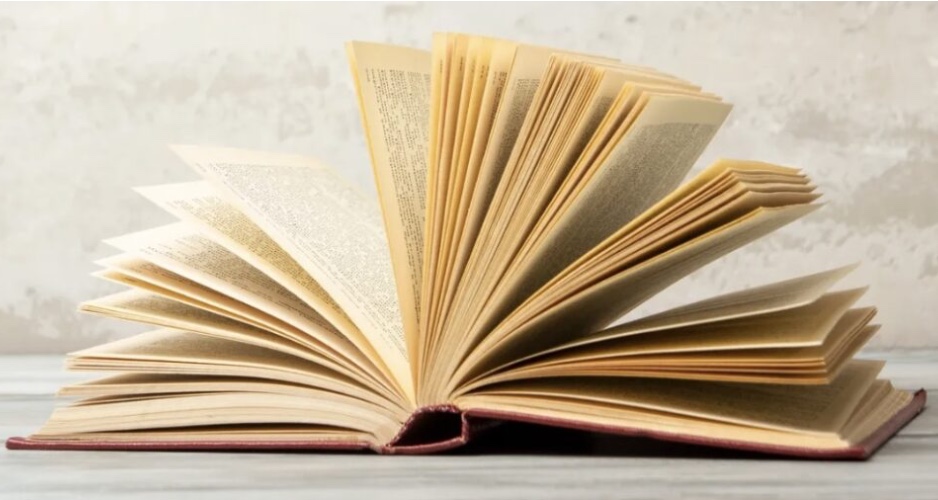 A book laying open on a table